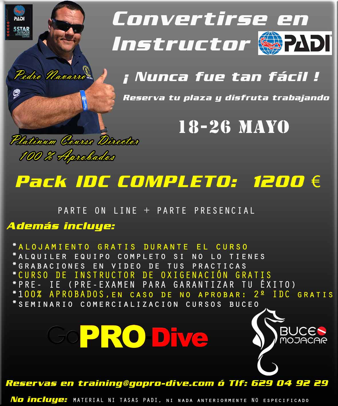 Oferta Curso Instructor de Buceo PADI 2021